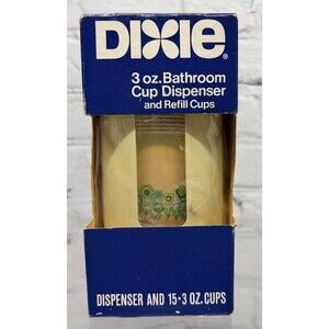 Vtg 1976 Dixie Bathroom Cup Dispenser 3 Oz Wall Mount Flower Power Design Cups